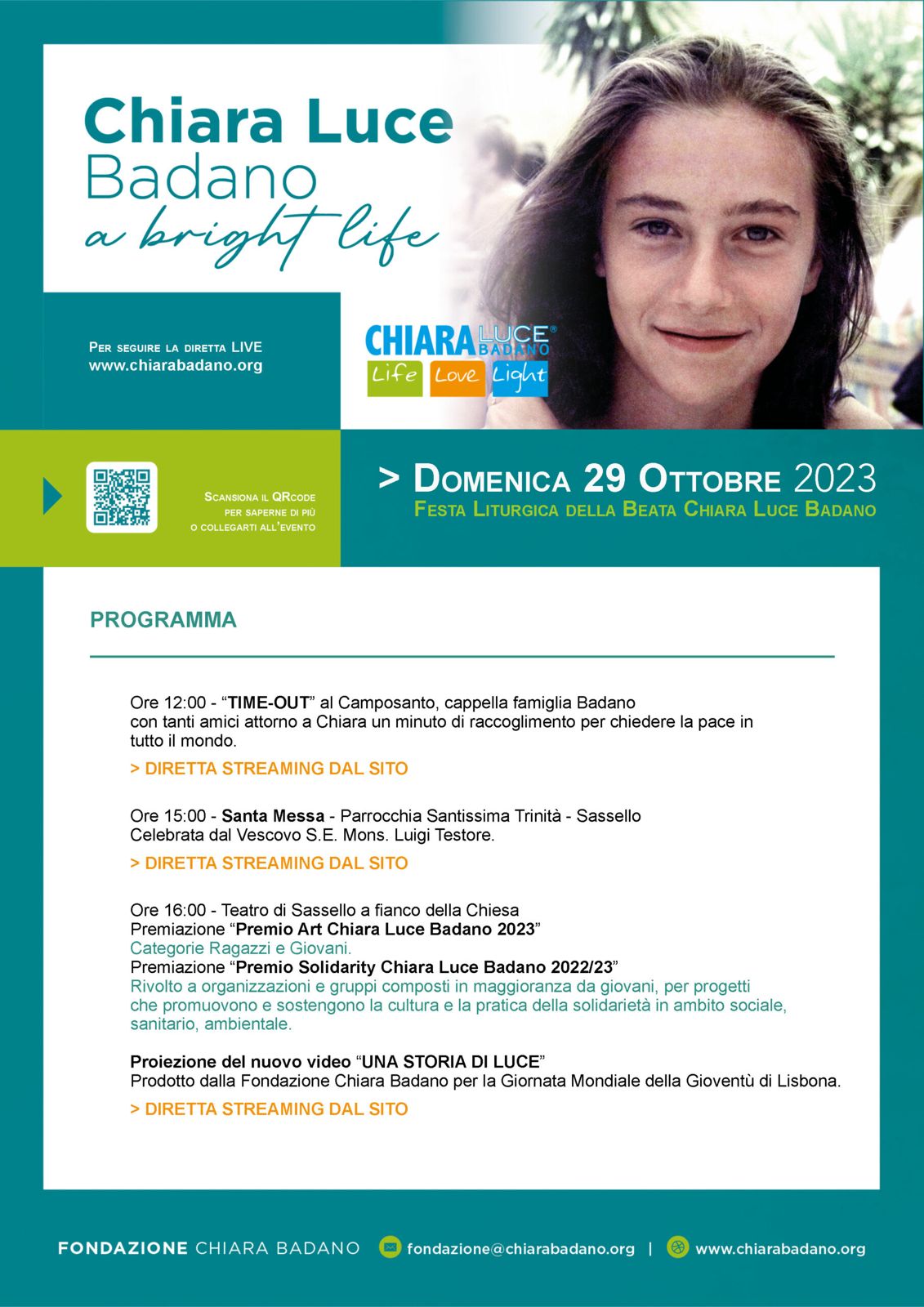 A Sassello il 29 ottobre la Festa di Chiara Luce Badano