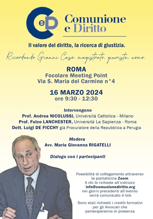 Ricordando Gianni Caso, magistrato, giurista, uomo. Roma 16 marzo