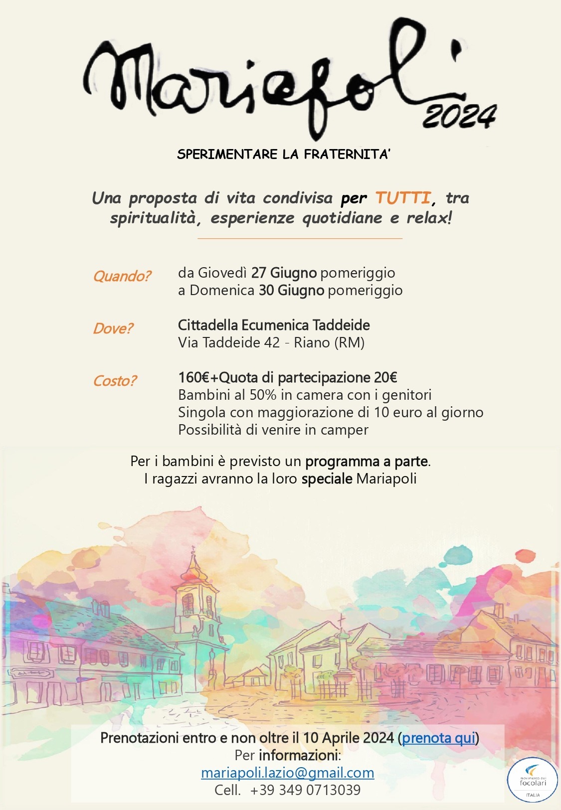 Mariapoli 2024 nel Lazio, 27-30 giugno.